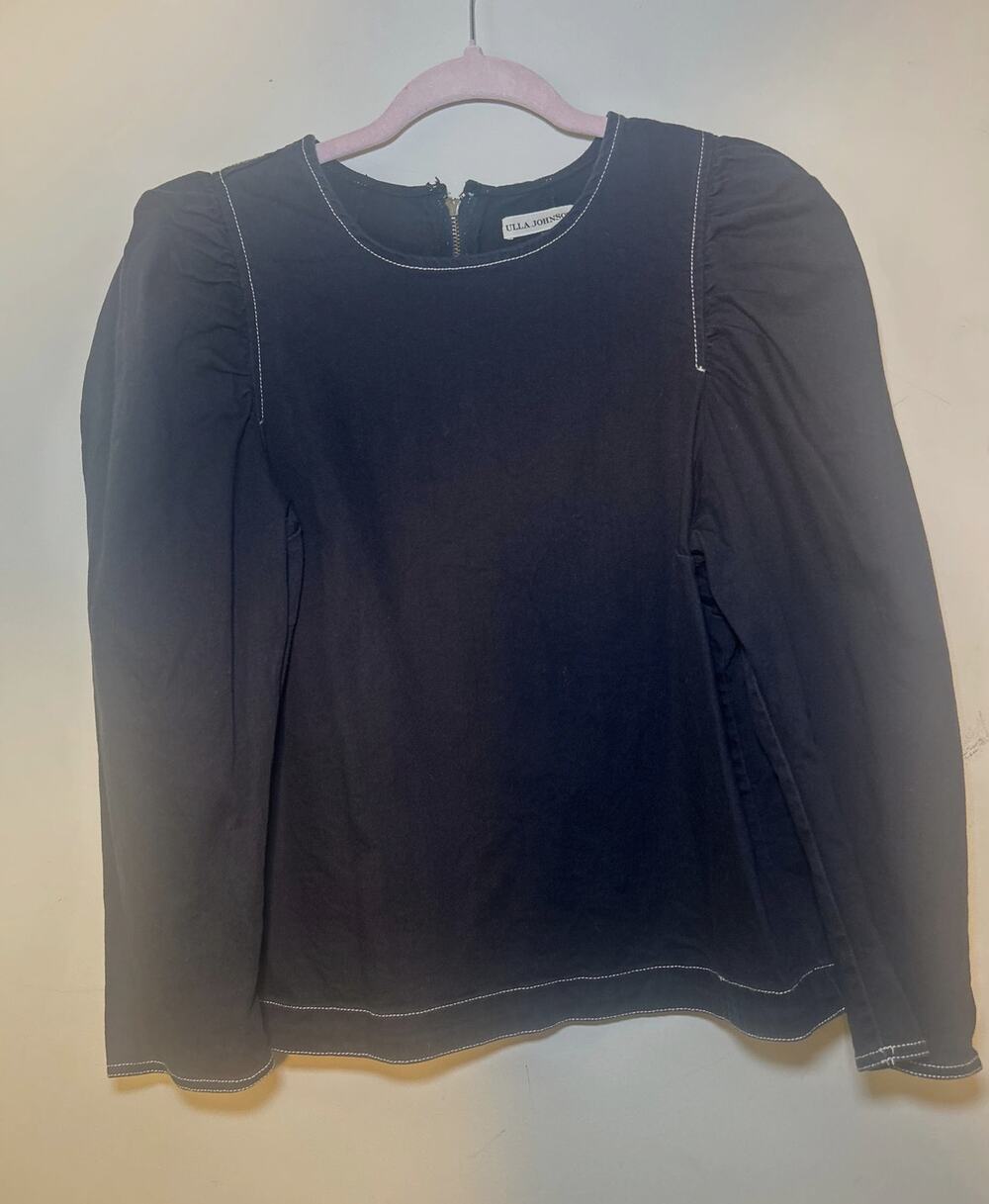 Ulla Johnson Dark Denim Puff Sleeve Top